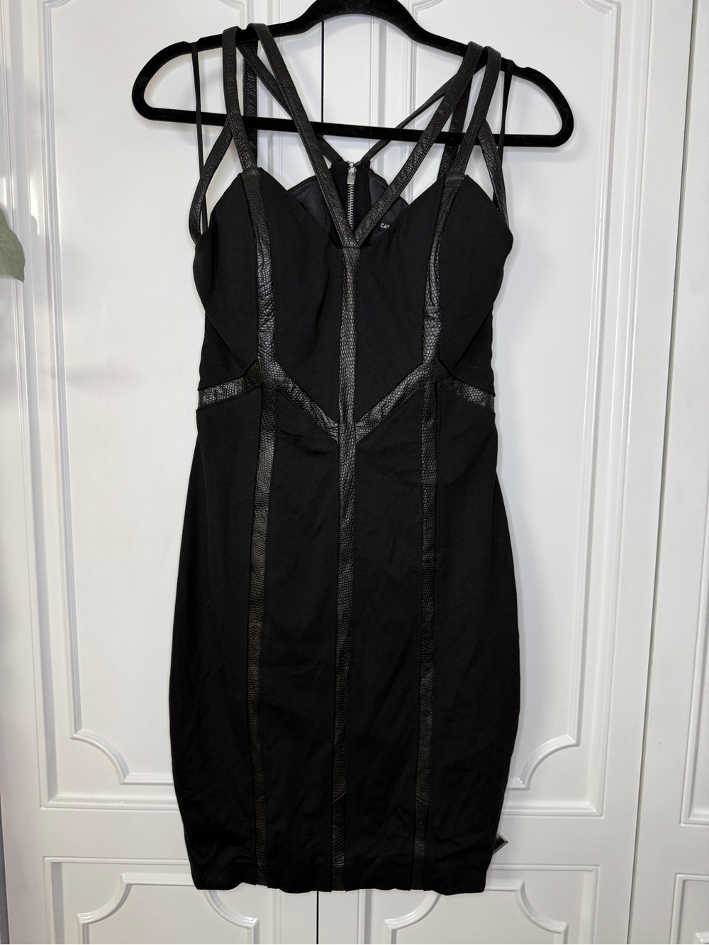 Black Strappy Mini Dress with Textured Trim